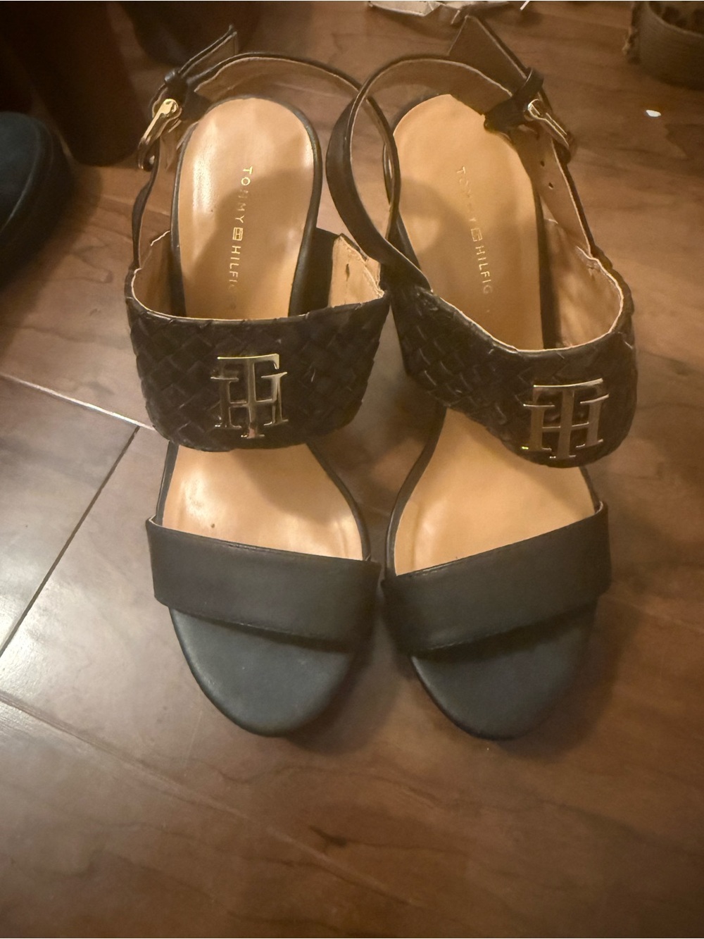 Tommy Hilfiger Black Woven Logo Slingback Heels